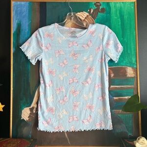 George Light Blue Top with Pink Butterfly Print Girls XL (14-16)